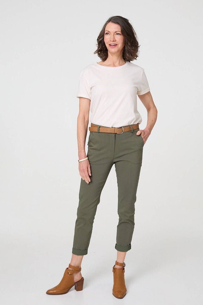 Belt Detail Slim Fit Cropped Trousers