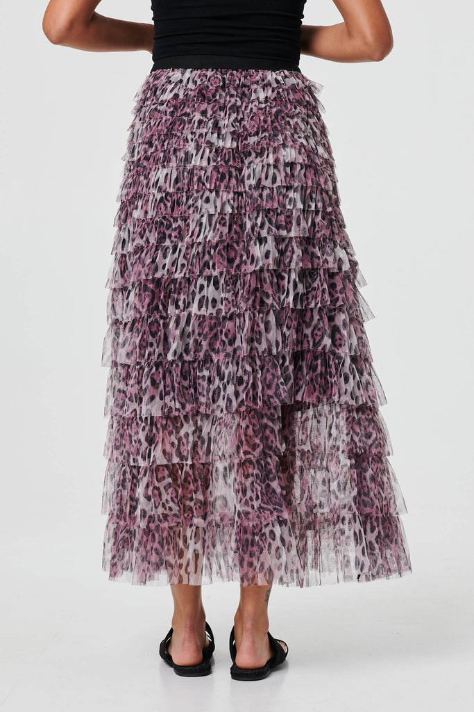 Animal Print Semi Sheer Mesh Midi Skirt