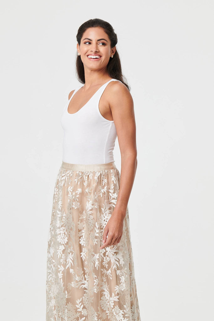 Floral Embellished High Waist Midi Skirt