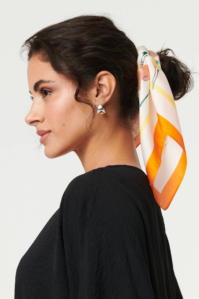 Floral Border Print Slim Square Scarf