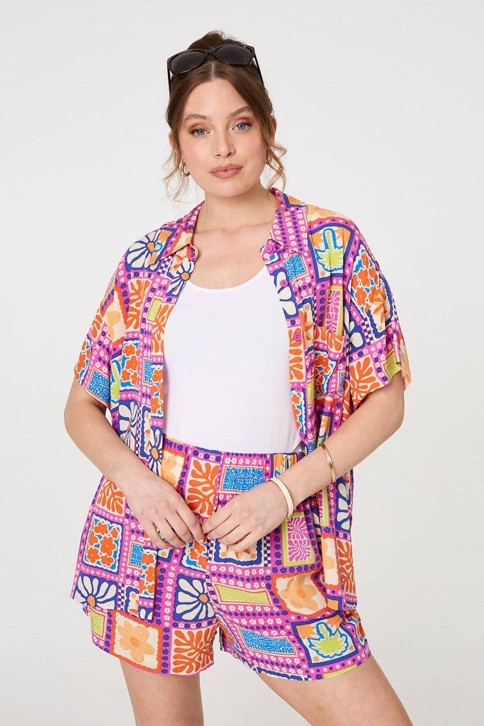 Patchwork Print Short Sleeve Shirt