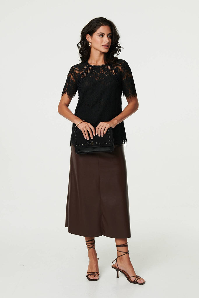 Lace Overlay Short Sleeve Blouse