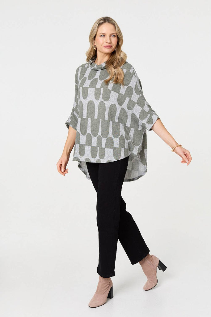 Geo Print Roll Neck Oversized Top