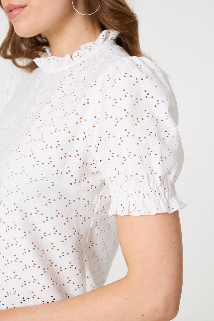 Lace Texture Frilled Short Sleeve Blouse