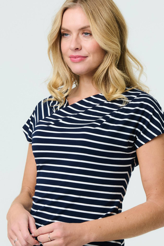 Striped Asymmetric Short Sleeve Top