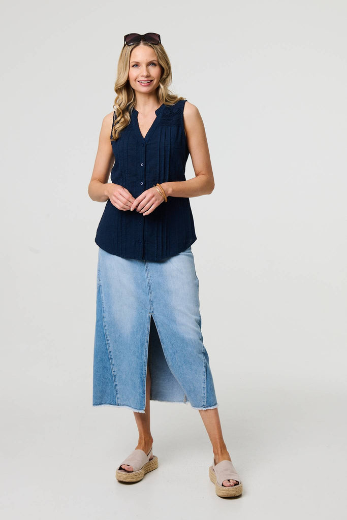 Lace Trim Sleeveless V-Neck Blouse