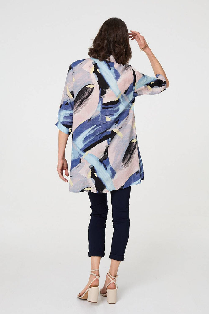 Brushstroke Print Collared Relaxed Shirt