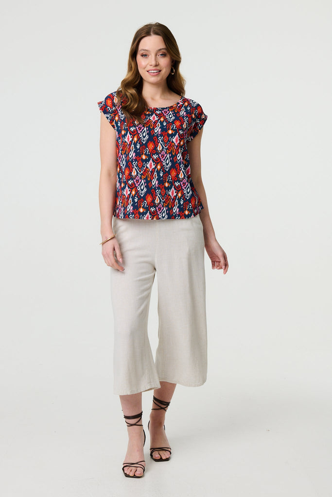 Printed Relaxed Cap Sleeve Shell Top