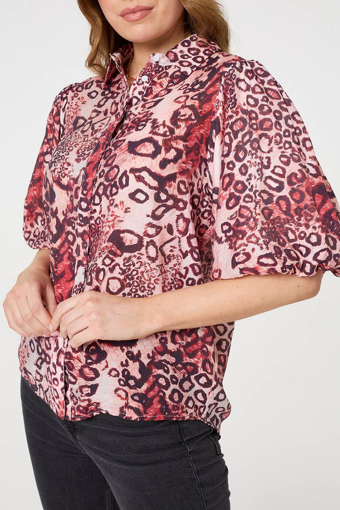 Animal Print Puff Sleeve Shirt