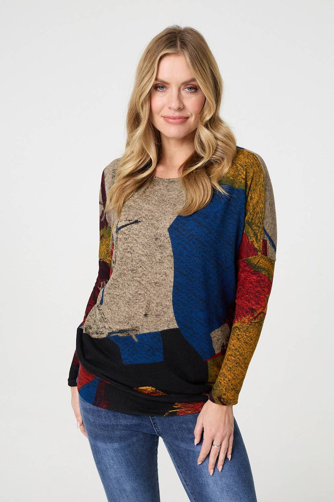 Abstract Long Sleeve Relaxed Knit Top