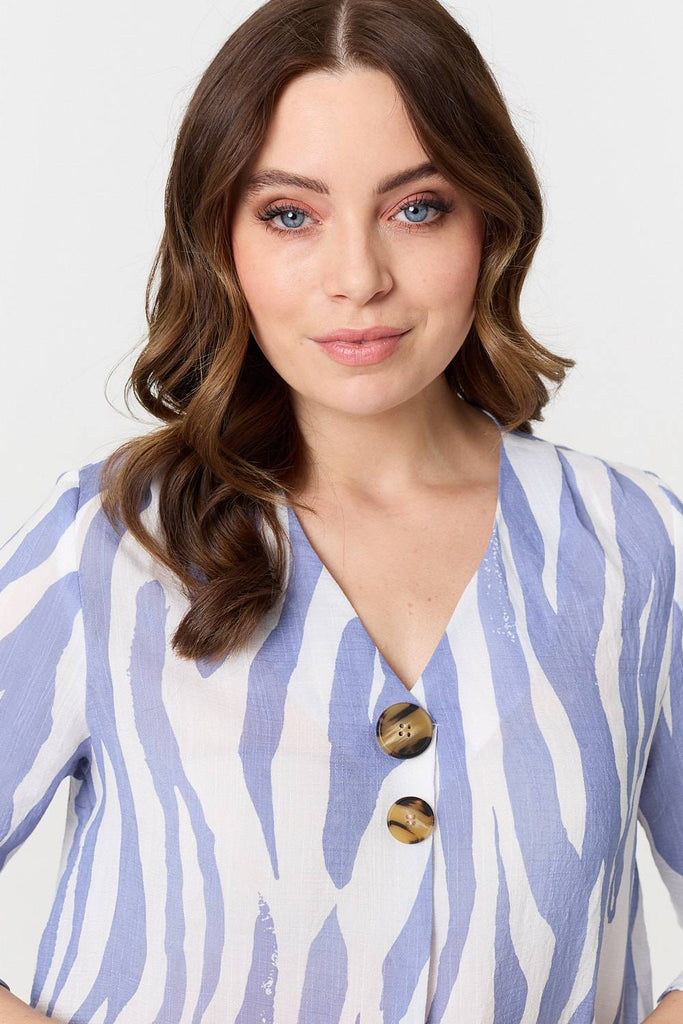 Animal Print 3/4 Flared Sleeve Blouse