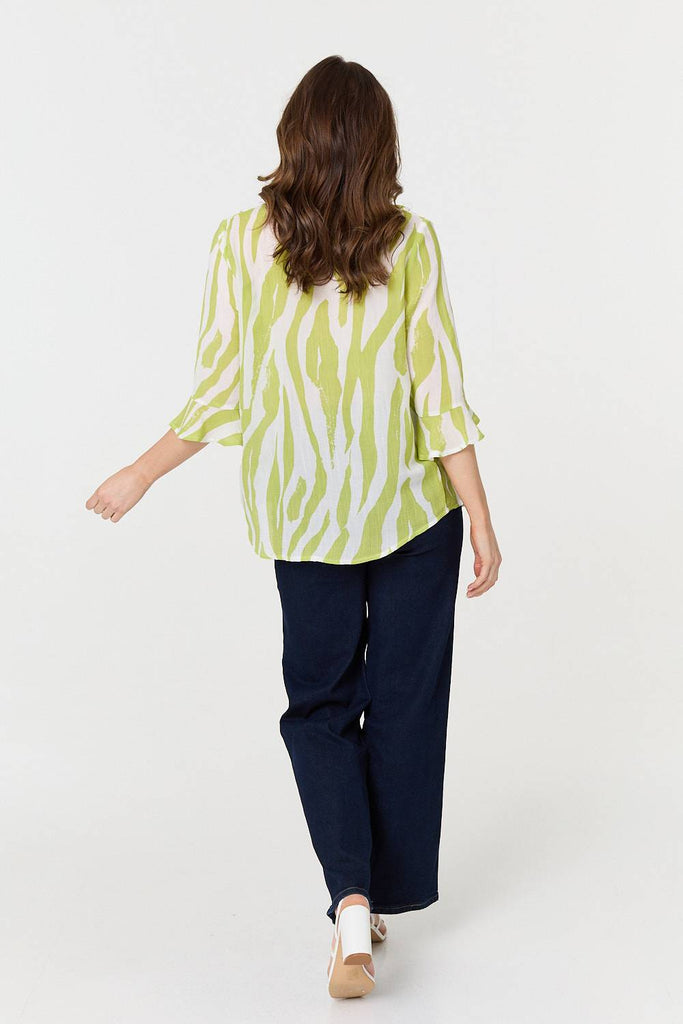 Animal Print 3/4 Flared Sleeve Blouse