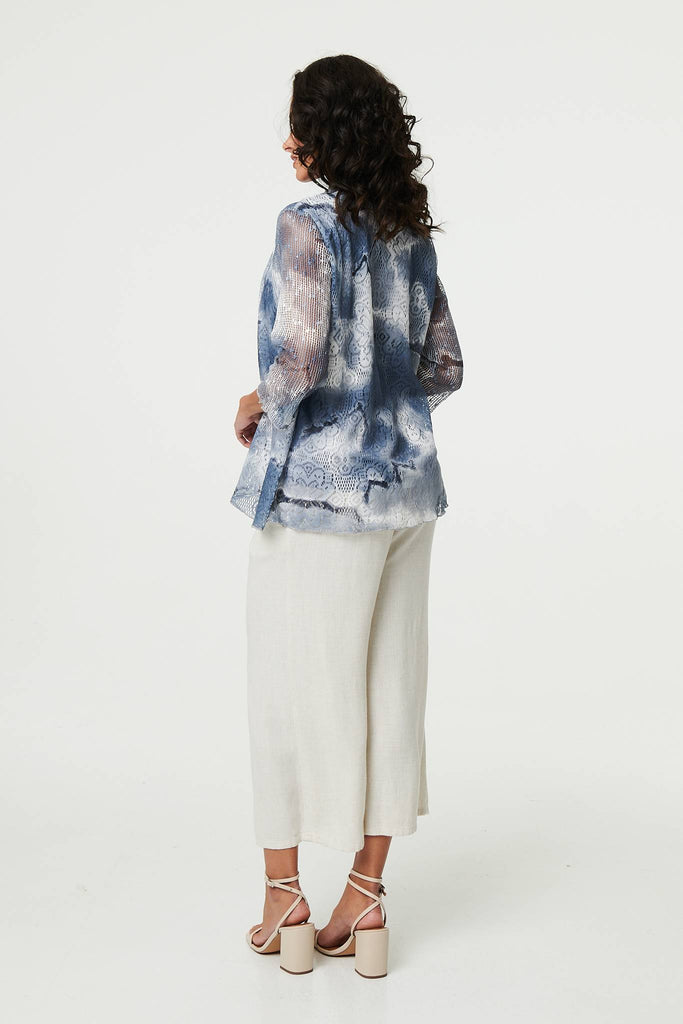 Tie Dye Semi Sheer Crochet Waterfall Top