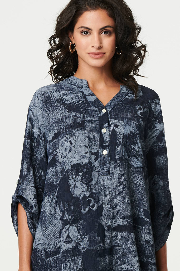 Floral 3/4 Sleeve Relaxed Blouse