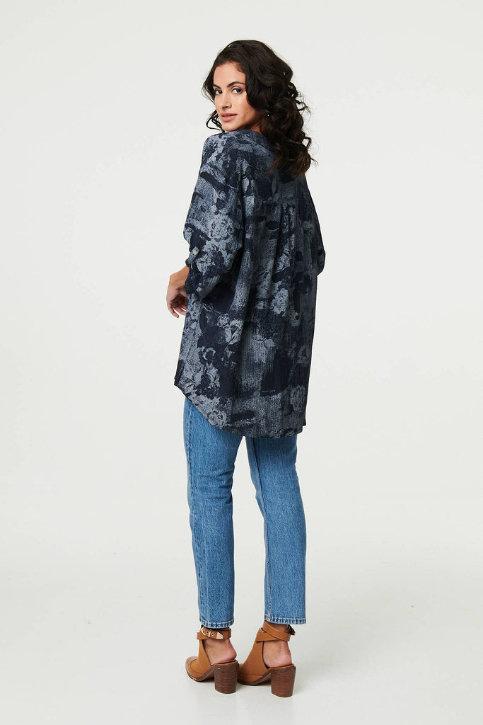 Floral 3/4 Sleeve Relaxed Blouse