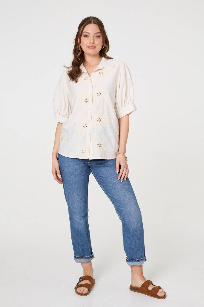 Floral Embroidered Puff Sleeve Blouse