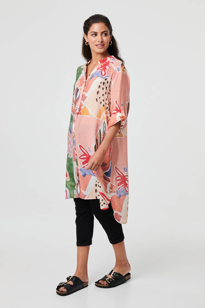 Abstract Longline Relaxed Shirt Dress