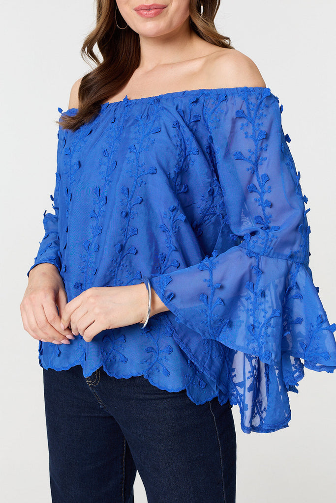 Textured Semi Sheer Bardot Blouse