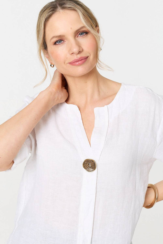 Button Detail 1/2 Sleeve V-Neck Blouse