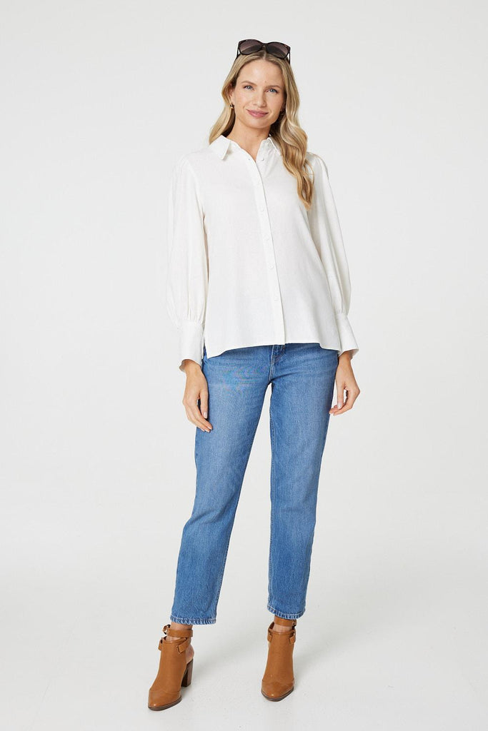 Plain Puff Sleeve Button-Up Shirt