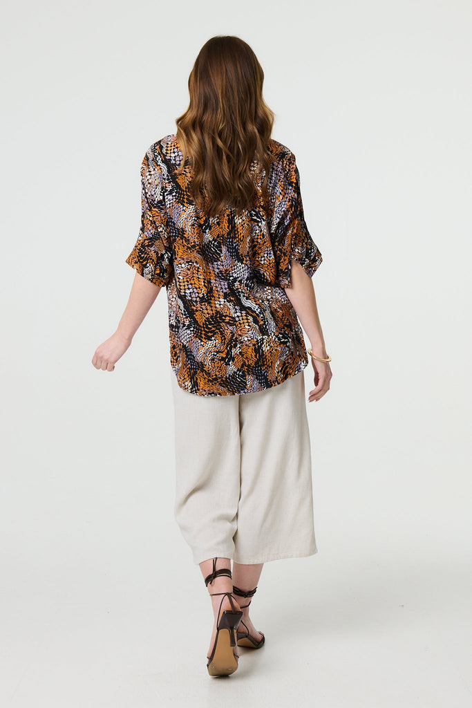 Animal Print 3/4 Sleeve Relaxed Top