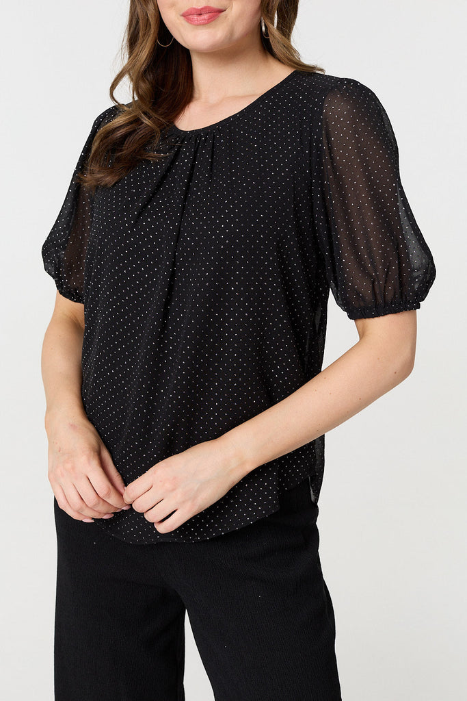 Polka Dot Print Semi Sheer Blouse