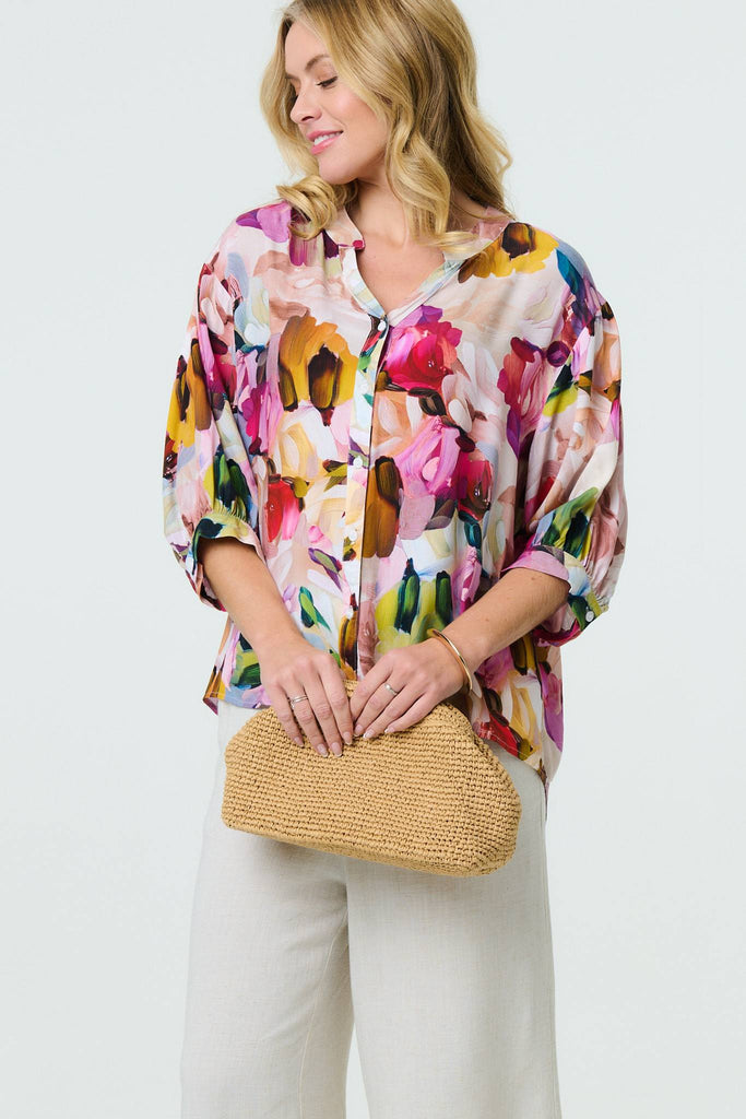 Brushstroke Print 3/4 Sleeve Shirt