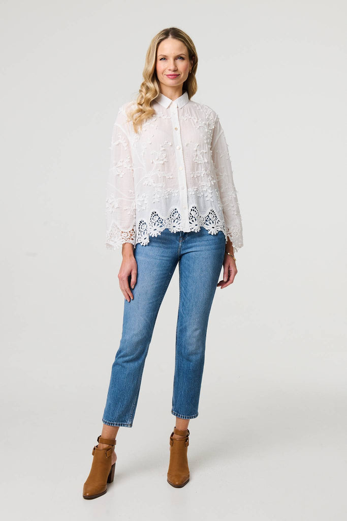 Embroidered Lace Long Sleeve Shirt