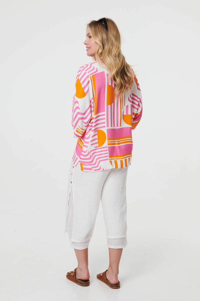 Abstract 3/4 Sleeve Relaxed Shirt