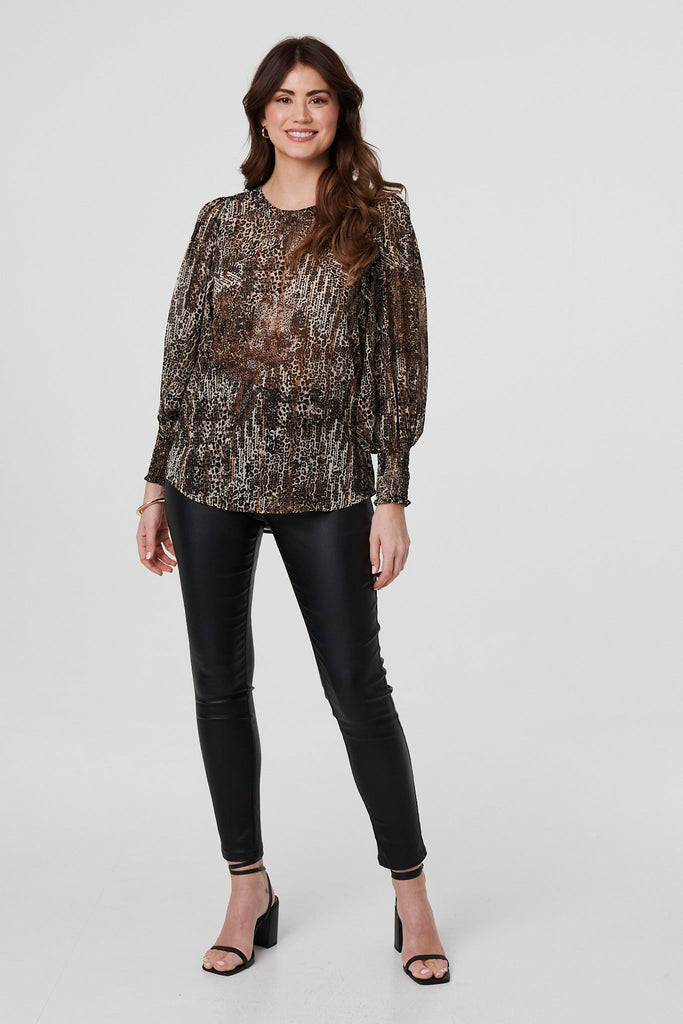Animal Print Sheer Mesh Blouse