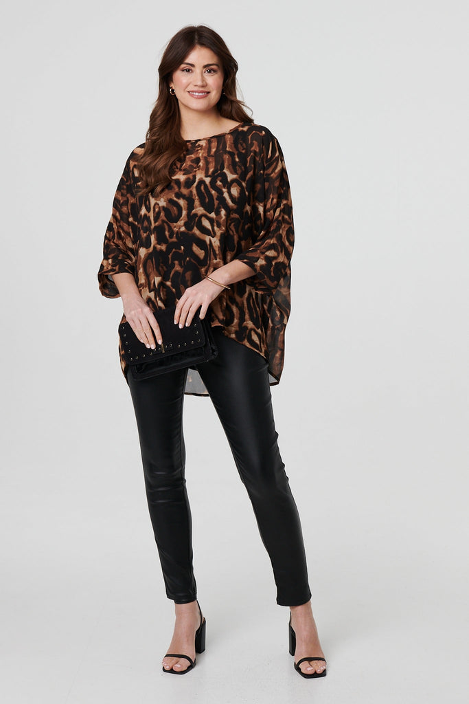 Animal Print 3/4 Sleeve Blouse Top