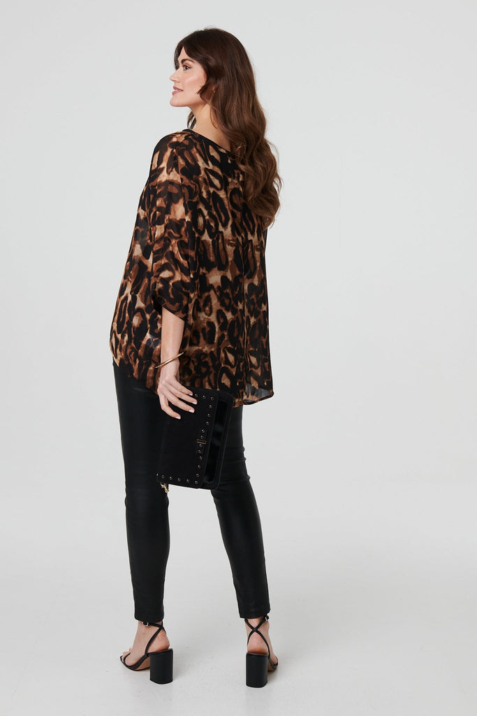 Animal Print 3/4 Sleeve Blouse Top