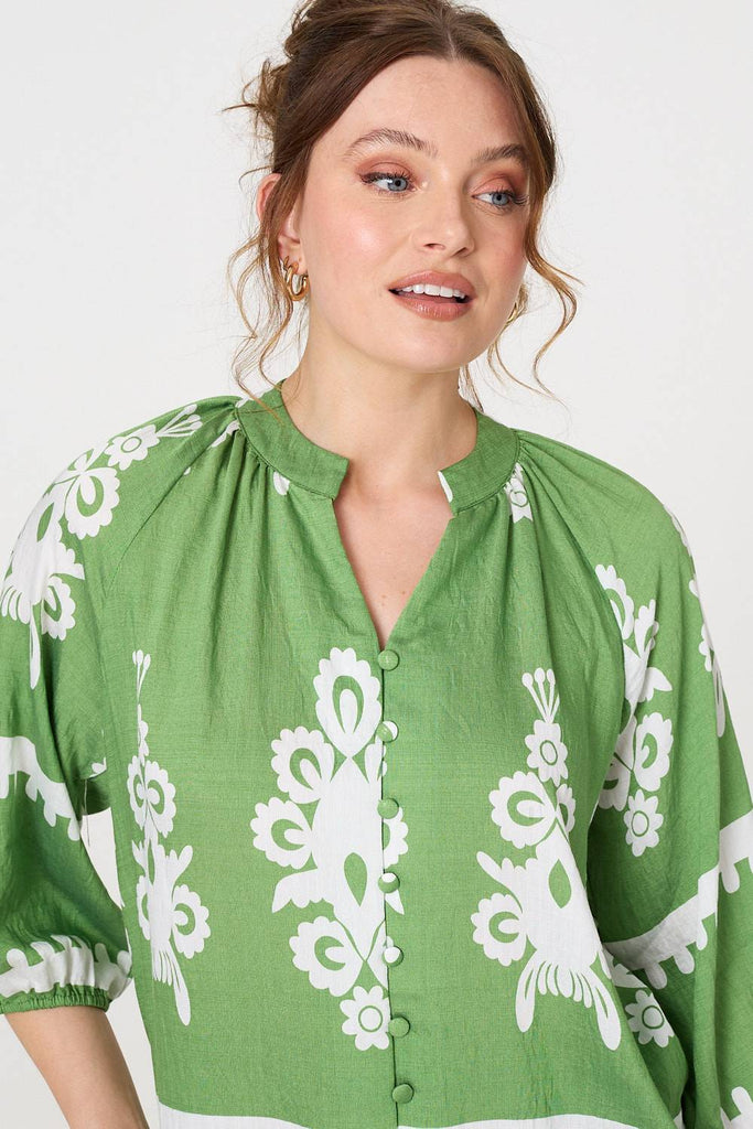 Ikat Print 3/4 Sleeve Relaxed Blouse