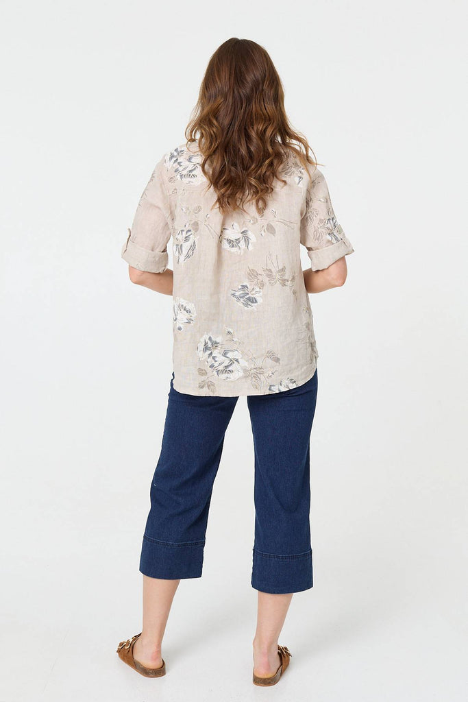 Floral 3/4 Turn-Up Sleeve Blouse