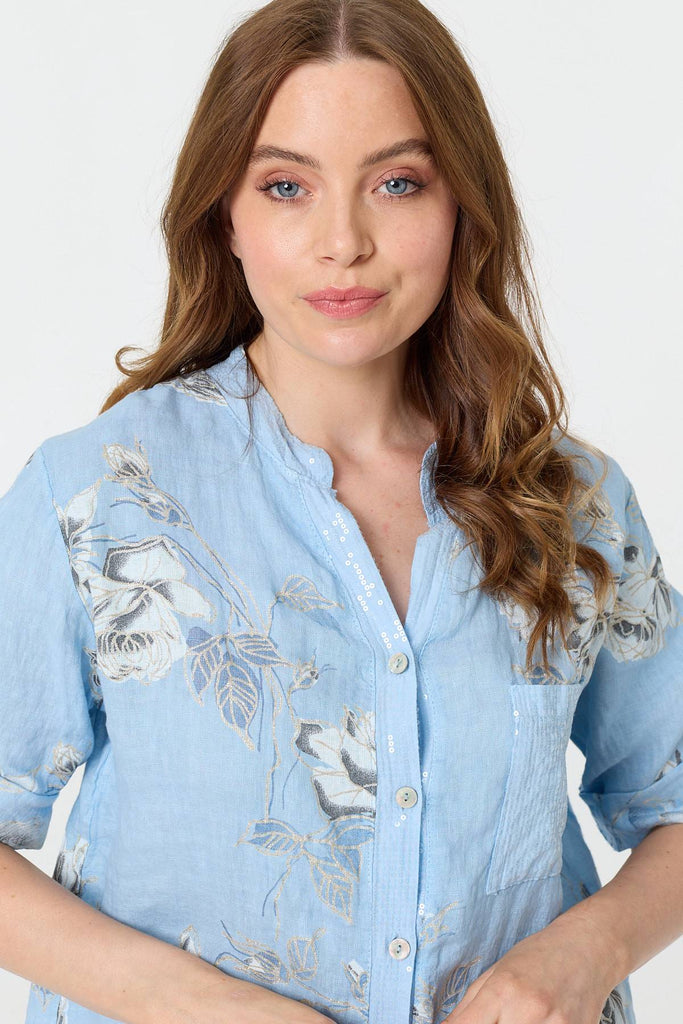 Floral 3/4 Turn-Up Sleeve Blouse