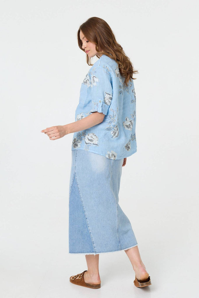 Floral 3/4 Turn-Up Sleeve Blouse