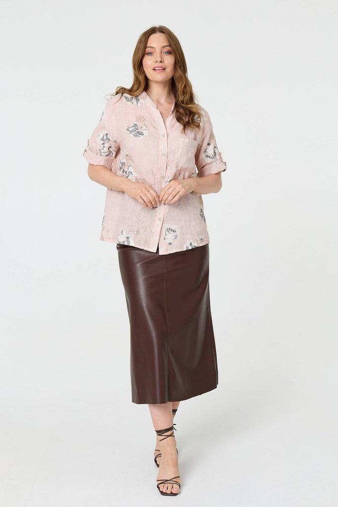 Floral 3/4 Turn-Up Sleeve Blouse