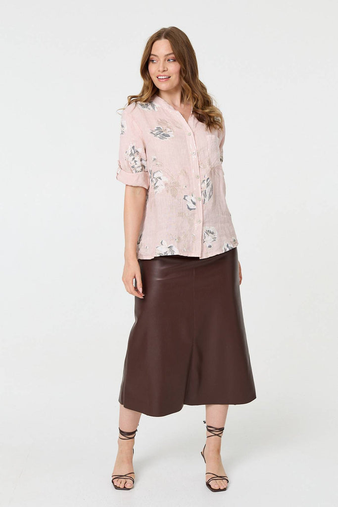 Floral 3/4 Turn-Up Sleeve Blouse