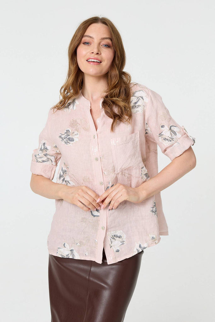 Floral 3/4 Turn-Up Sleeve Blouse