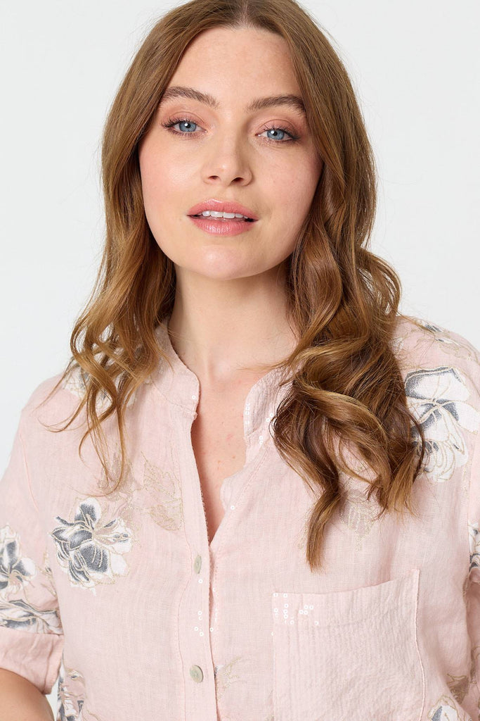 Floral 3/4 Turn-Up Sleeve Blouse