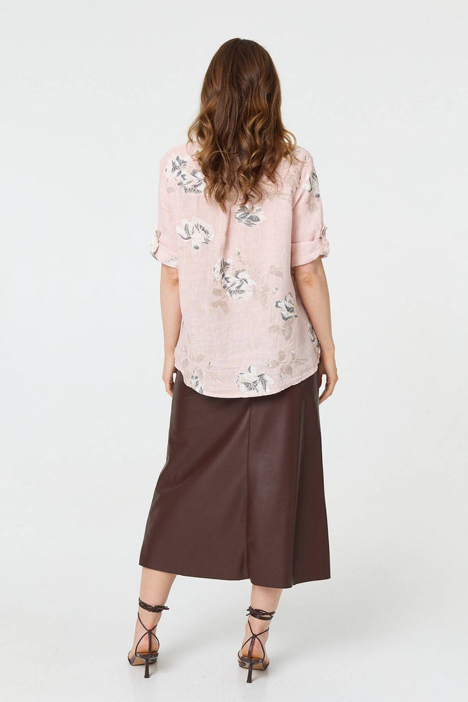 Floral 3/4 Turn-Up Sleeve Blouse