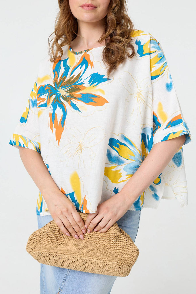 Floral 3/4 Sleeve Relaxed Boxy Blouse