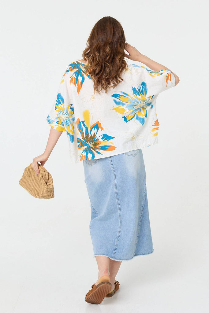 Floral 3/4 Sleeve Relaxed Boxy Blouse