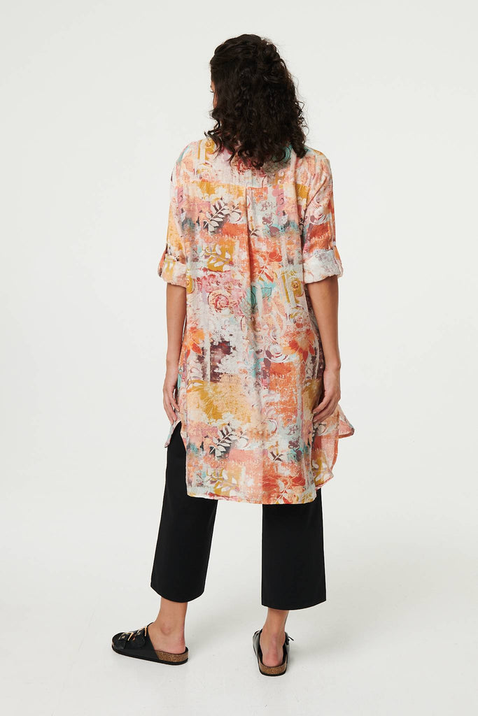 Abstract Long Sleeve Short Shirt Dress