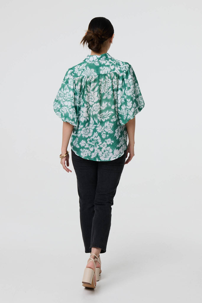 Floral Print 1/2 Puff Sleeve Shirt