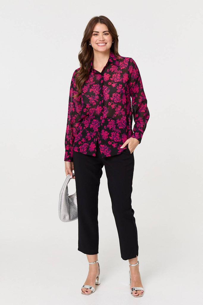Floral Semi Sheer Long Sleeve Shirt