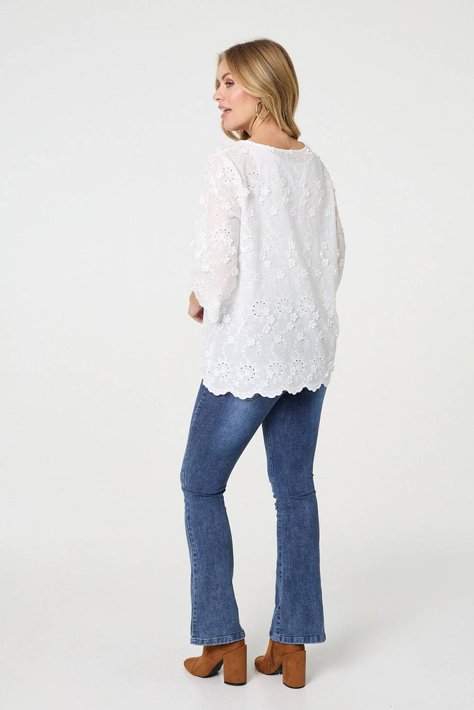 Embroidered Texture 3/4 Sleeve Blouse