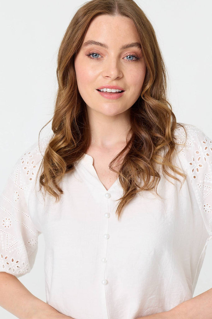 Broderie Anglaise 3/4 Puff Sleeve Blouse