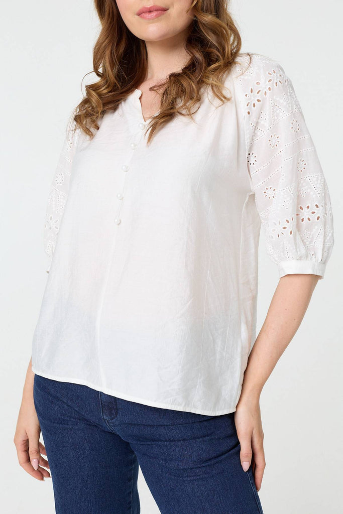 Broderie Anglaise 3/4 Puff Sleeve Blouse