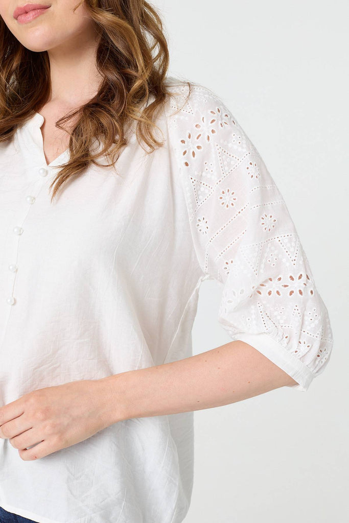 Broderie Anglaise 3/4 Puff Sleeve Blouse